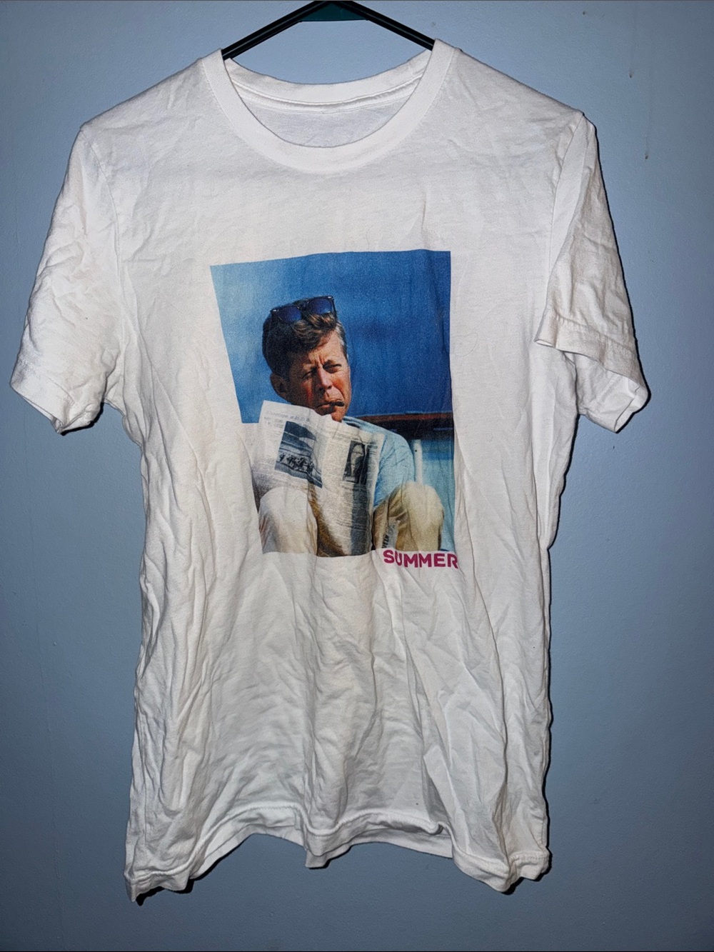Barstool adult medium jfk summer White Summer Graphic Crewneck T‑Shirt